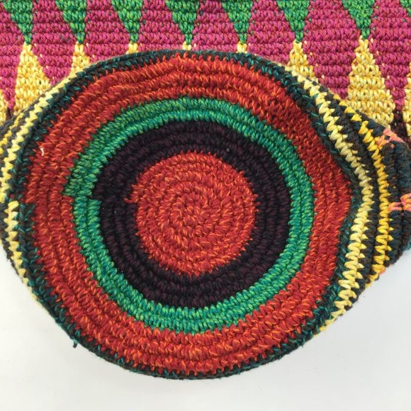 Crossbody woven harlequin Purse hand bag large multicolored zippered top bucket - Picture 4 of 9